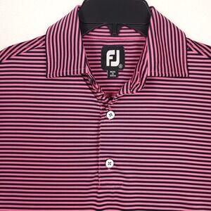 FootJoy Men's Golf Polo Size S Hot Pink/ Black Lisle Feeder Stripe Self Collar